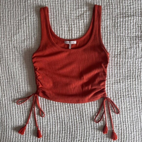 BCBGeneration Ribbed Side Tie Cropped Tank Top Burnt Orange Normcore Casual - Picture 1 of 7